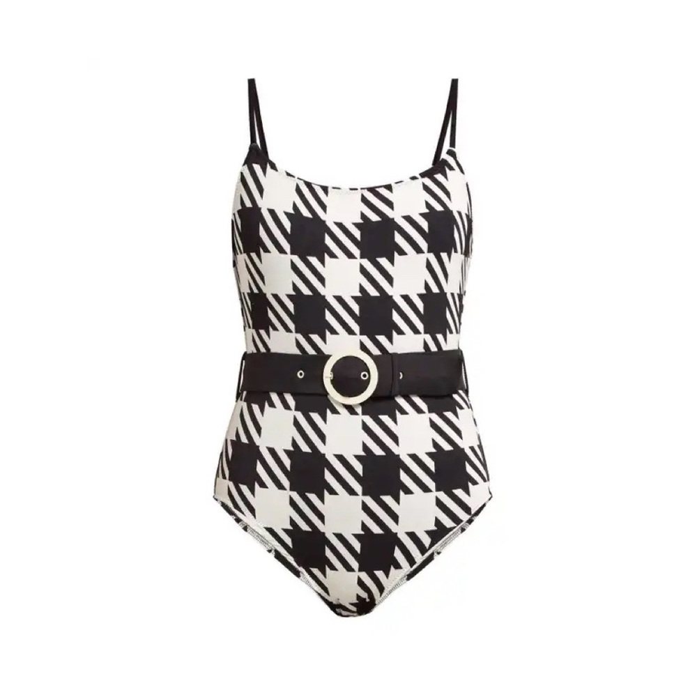 SOLID & STRIPED Nina belted houndstooth swimsuit. NWT